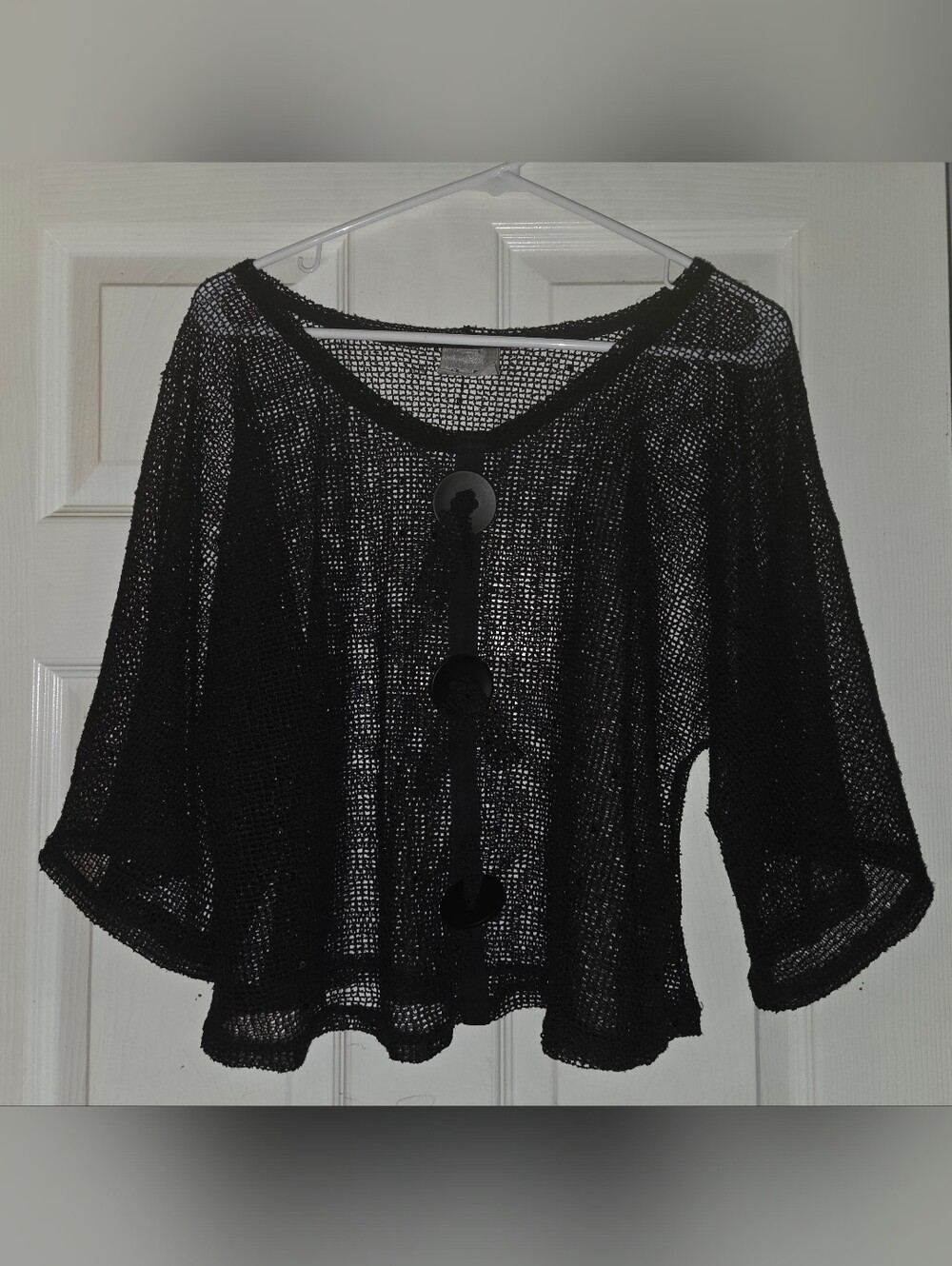 GUC Women's Noelle Black Open-Weave Button Front Cardigan See Through OS